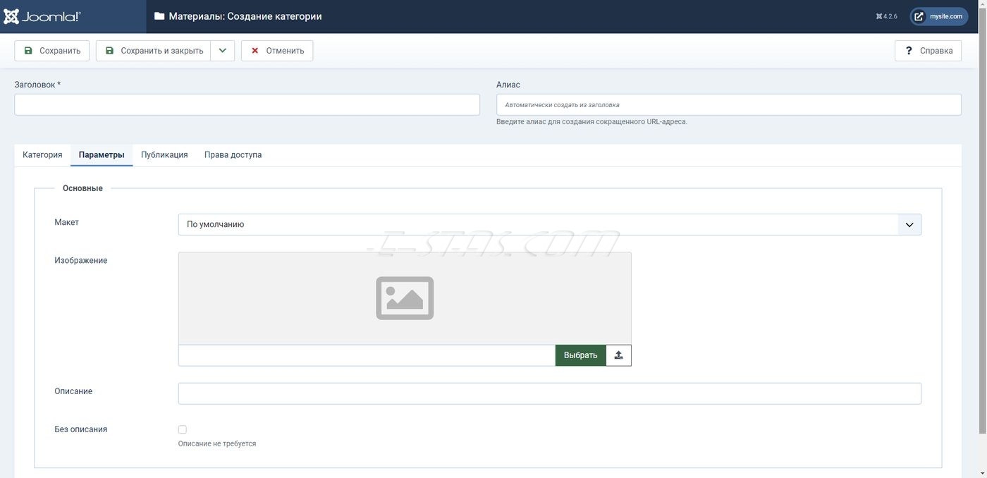 Вкладка «Параметры» формы создания/редактирования категории сайта CMS Joomla 4 Вкладка «Параметры» формы создания/редактирования категории сайта CMS Joomla 4