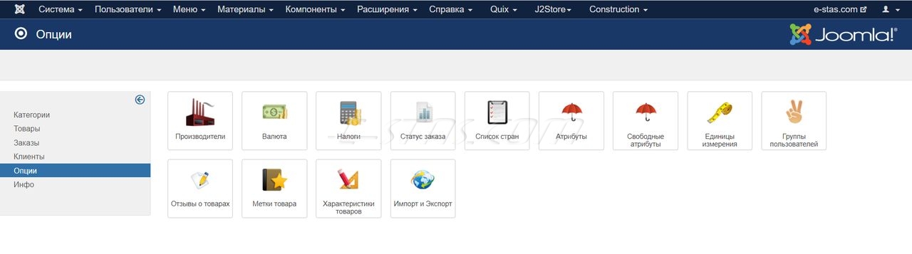 Набор доступных для редактирования Опций интернет-магазина Набор доступных для редактирования Опций интернет-магазина