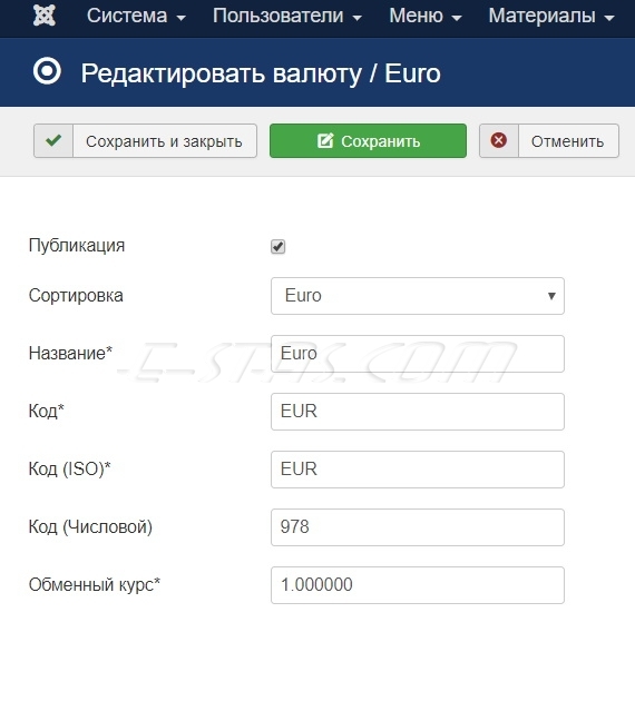 Создание/Редактирование Валюты в компоненте интернет-магазине JoomShopping Создание/Редактирование Валюты в компоненте интернет-магазине JoomShopping