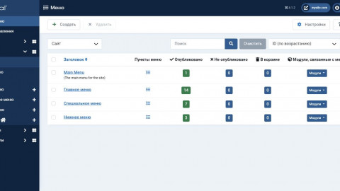 03-1 Работа с Меню Joomla 4: Список созданных меню
